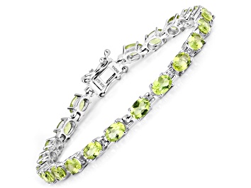 Picture of Green Peridot Rhodium Over Sterling Silver Oval Tennis Bracelet 8.61ctw