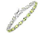 Green Peridot Rhodium Over Sterling Silver Oval Tennis Bracelet 8.61ctw