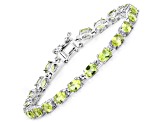Green Peridot Rhodium Over Sterling Silver Oval Tennis Bracelet 8.61ctw