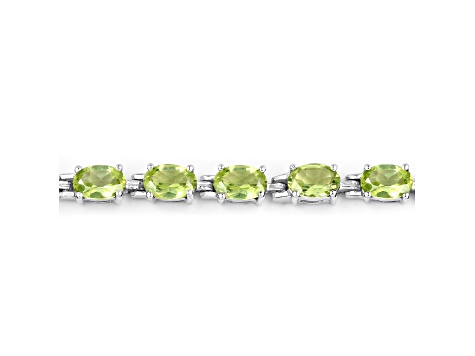 Green Peridot Rhodium Over Sterling Silver Oval Tennis Bracelet 8.61ctw