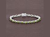 Green Peridot Rhodium Over Sterling Silver Oval Tennis Bracelet 8.61ctw
