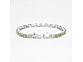 Green Peridot Rhodium Over Sterling Silver Oval Tennis Bracelet 8.61ctw