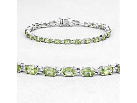 Green Peridot Rhodium Over Sterling Silver Oval Tennis Bracelet 8.61ctw