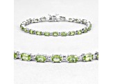 Green Peridot Rhodium Over Sterling Silver Oval Tennis Bracelet 8.61ctw