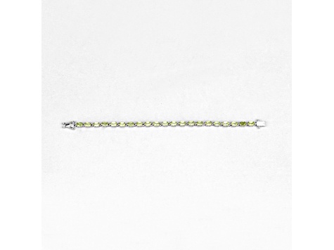 Green Peridot Rhodium Over Sterling Silver Oval Tennis Bracelet 8.61ctw