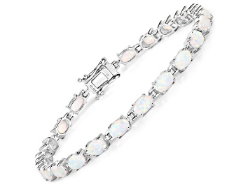 Picture of White Opal Rhodium Over Sterling Silver Oval Tennis Bracelet 3.50ctw