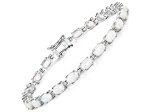White Opal Rhodium Over Sterling Silver Oval Tennis Bracelet 3.50ctw