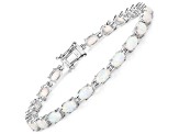 White Opal Rhodium Over Sterling Silver Oval Tennis Bracelet 3.50ctw