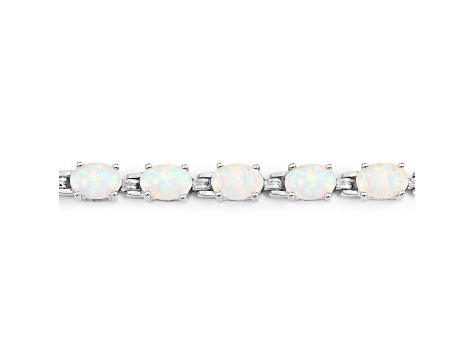 White Opal Rhodium Over Sterling Silver Oval Tennis Bracelet 3.50ctw