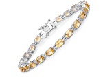 Yellow Citrine Rhodium Over Sterling Silver Oval Tennis Bracelet 9.03ctw