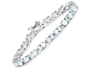 Blue Topaz Rhodium Over Sterling Silver Oval Tennis Bracelet 10.71ctw