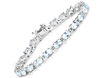 Picture of Blue Topaz Rhodium Over Sterling Silver Oval Tennis Bracelet 10.71ctw