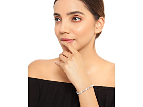 Blue Topaz Rhodium Over Sterling Silver Oval Tennis Bracelet 10.71ctw