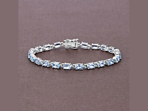 Blue Topaz Rhodium Over Sterling Silver Oval Tennis Bracelet 10.71ctw