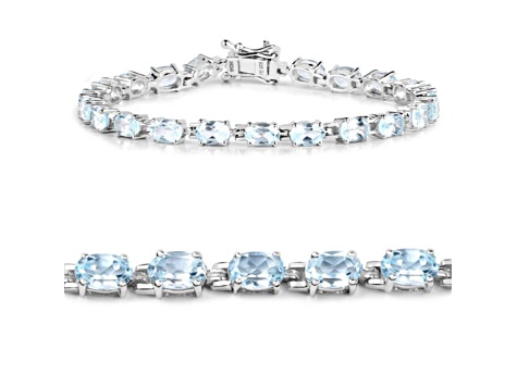 Blue Topaz Rhodium Over Sterling Silver Oval Tennis Bracelet 10.71ctw