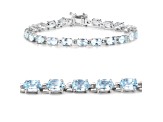Blue Topaz Rhodium Over Sterling Silver Oval Tennis Bracelet 10.71ctw