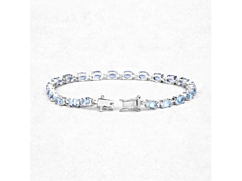 Blue Topaz Rhodium Over Sterling Silver Oval Tennis Bracelet 10.71ctw