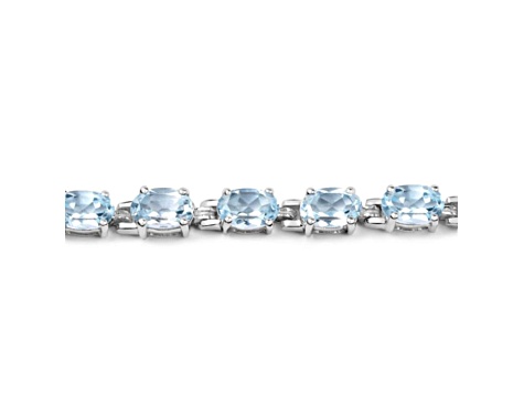 Blue Topaz Rhodium Over Sterling Silver Oval Tennis Bracelet 10.71ctw