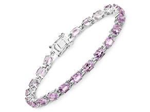 Pink Amethyst Rhodium Over Sterling Silver Oval Tennis Bracelet 8.61ctw