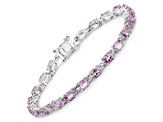 Pink Amethyst Rhodium Over Sterling Silver Oval Tennis Bracelet 8.61ctw