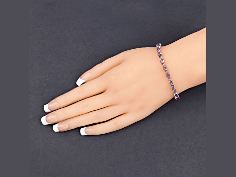 Pink Amethyst Rhodium Over Sterling Silver Oval Tennis Bracelet 8.61ctw