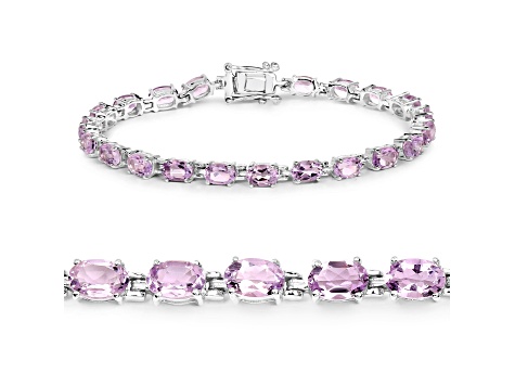 Pink Amethyst Rhodium Over Sterling Silver Oval Tennis Bracelet 8.61ctw