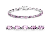 Pink Amethyst Rhodium Over Sterling Silver Oval Tennis Bracelet 8.61ctw