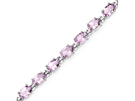 Pink Amethyst Rhodium Over Sterling Silver Oval Tennis Bracelet 8.61ctw