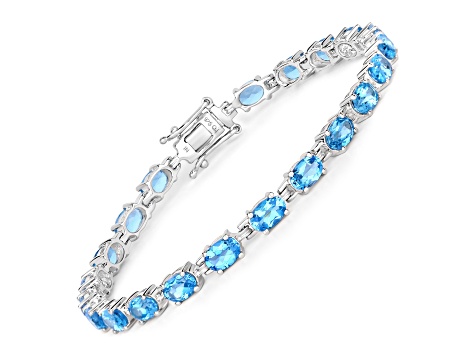 Swiss Blue Topaz Rhodium Over Sterling Silver Oval Tennis Bracelet 10.71ctw