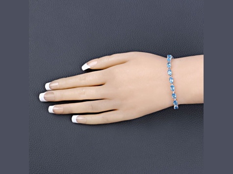Swiss Blue Topaz Rhodium Over Sterling Silver Oval Tennis Bracelet 10.71ctw