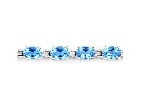 Swiss Blue Topaz Rhodium Over Sterling Silver Oval Tennis Bracelet 10.71ctw