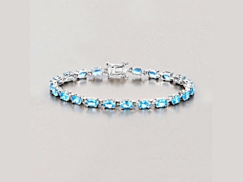 Swiss Blue Topaz Rhodium Over Sterling Silver Oval Tennis Bracelet 10.71ctw