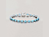 Swiss Blue Topaz Rhodium Over Sterling Silver Oval Tennis Bracelet 10.71ctw