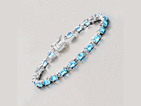 Swiss Blue Topaz Rhodium Over Sterling Silver Oval Tennis Bracelet 10.71ctw