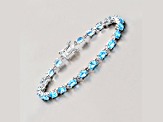 Swiss Blue Topaz Rhodium Over Sterling Silver Oval Tennis Bracelet 10.71ctw