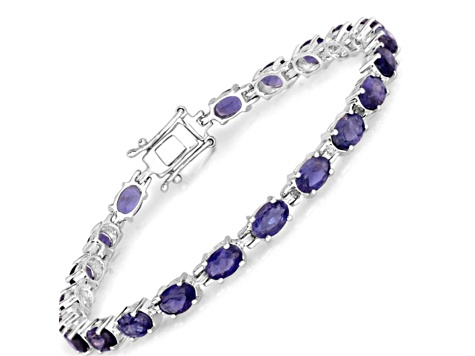 Blue Iolite Rhodium Over Sterling Silver Oval Tennis Bracelet 8.61ctw