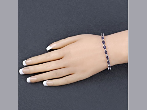 Blue Iolite Rhodium Over Sterling Silver Oval Tennis Bracelet 8.61ctw