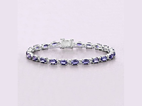 Blue Iolite Rhodium Over Sterling Silver Oval Tennis Bracelet 8.61ctw