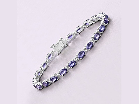 Blue Iolite Rhodium Over Sterling Silver Oval Tennis Bracelet 8.61ctw
