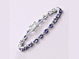 Blue Iolite Rhodium Over Sterling Silver Oval Tennis Bracelet 8.61ctw