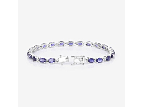Blue Iolite Rhodium Over Sterling Silver Oval Tennis Bracelet 8.61ctw