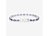 Blue Iolite Rhodium Over Sterling Silver Oval Tennis Bracelet 8.61ctw