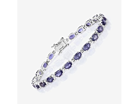 Blue Iolite Rhodium Over Sterling Silver Oval Tennis Bracelet 8.61ctw