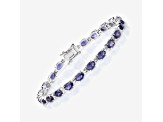 Blue Iolite Rhodium Over Sterling Silver Oval Tennis Bracelet 8.61ctw