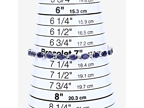 Blue Iolite Rhodium Over Sterling Silver Oval Tennis Bracelet 8.61ctw