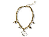Gold Tone Crystal Heart Charm Necklace.