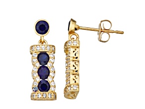 Round Lab Created Sapphire 10K Yellow Gold Dangle Earrings 1.30ctw