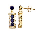 Round Lab Created Sapphire 10K Yellow Gold Dangle Earrings 1.30ctw