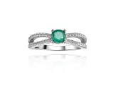 Round Emerald with White Sapphire Accents Sterling Silver Split Shank Ring, 0.60ctw
