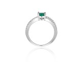 Round Emerald with White Sapphire Accents Sterling Silver Split Shank Ring, 0.60ctw